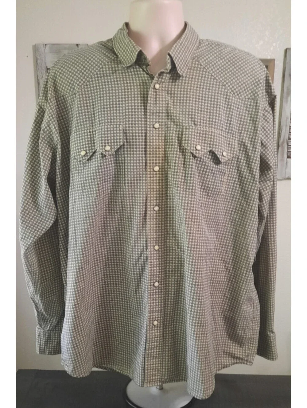 RESISTOL Mens Long Sleeve Western Shirt XL Tan Black Pearl Snaps Gray Marbling